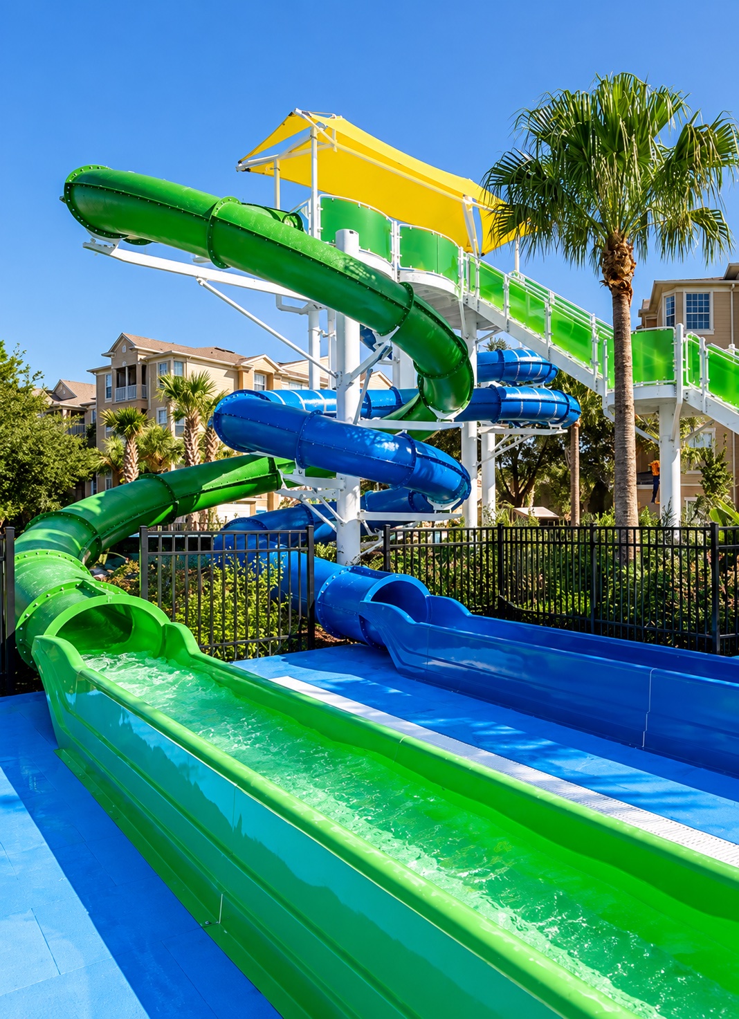 Green and blue waterslides at Windsor Hills Resort